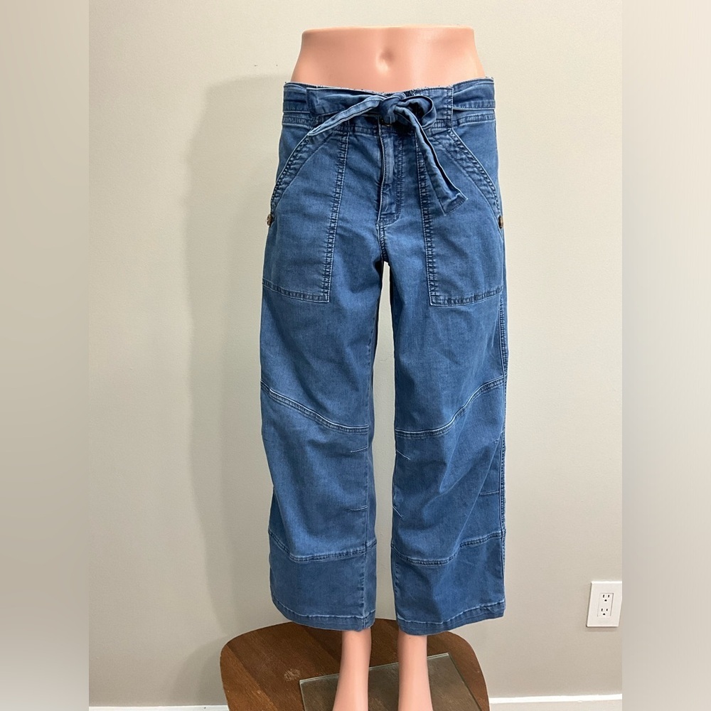 Sanctuary Tie Waist Cropped Denim Pants Blue Size Small